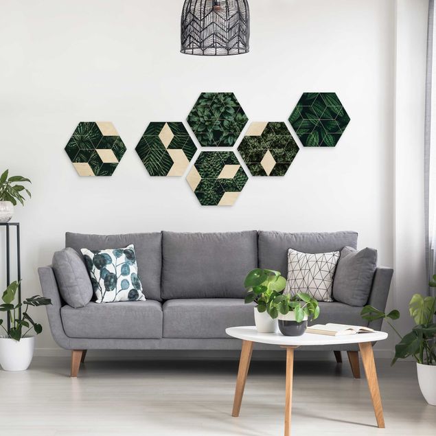 Tableaux muraux Feuilles vertes - Lot II de géométrie