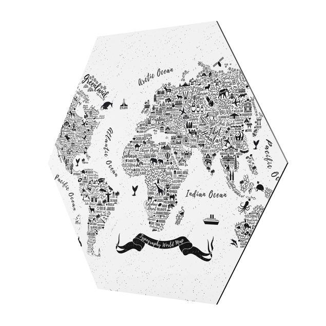 Tableaux Typographie Carte du Monde Blanche