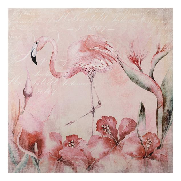 Tableaux moderne Collage Shabby Chic - Flamingo