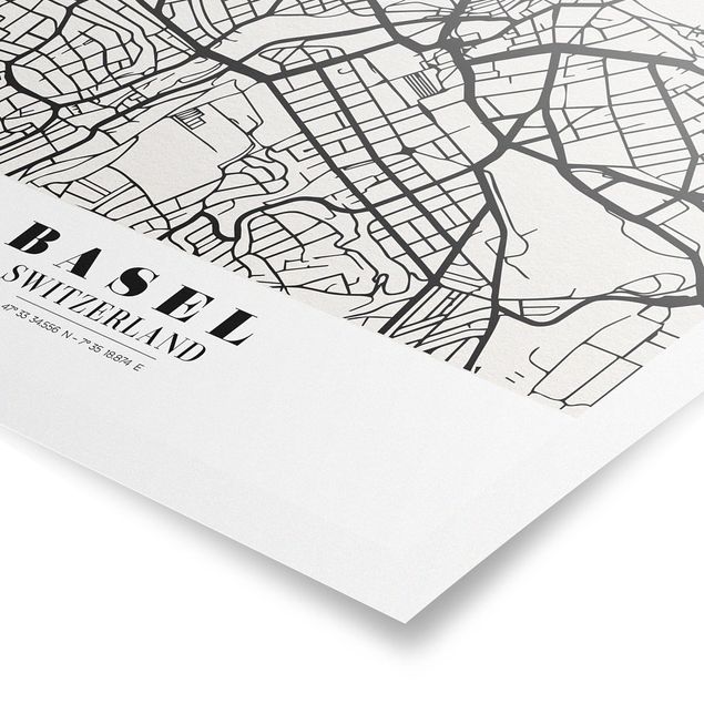 Tableaux noir et blanc Plan de la ville de Bâle - Classique