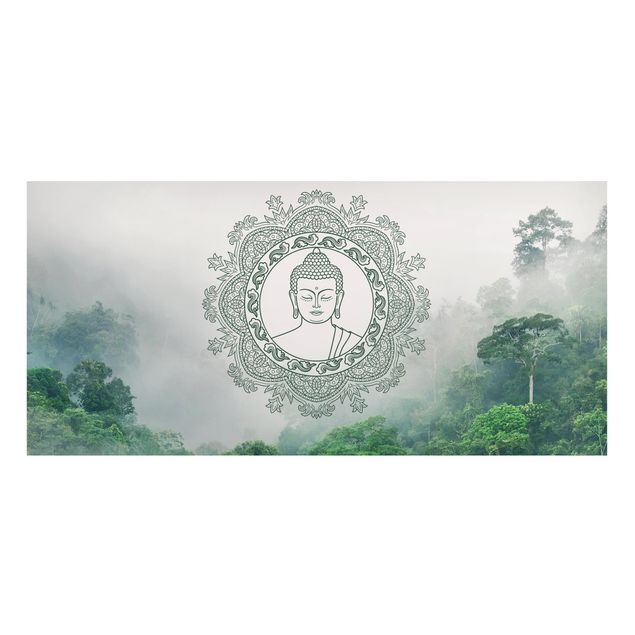 Tableau montagnes Mandala de Bouddha dans le brouillard