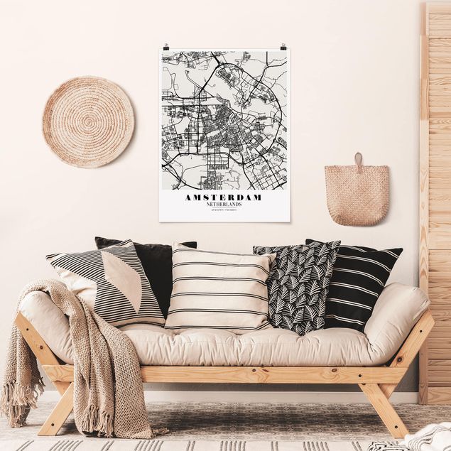 Posters en noir et blanc Plan de ville d'Amsterdam - Classique