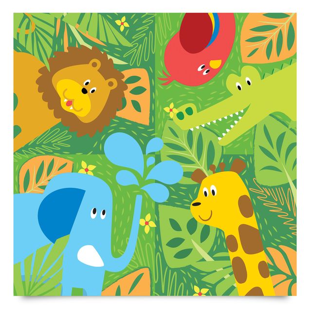 Adhésif meuble Lot d'animaux de zoo mignons - Eléphant Lion Girafe Crocodile
