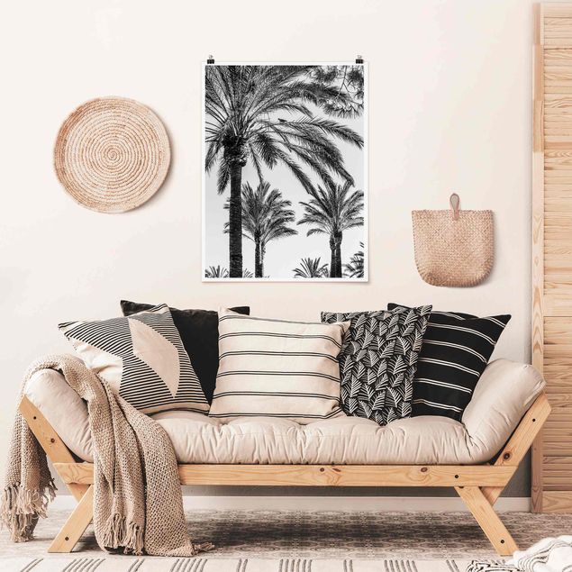 Tableaux modernes Palmiers au coucher du soleil noir et blanc