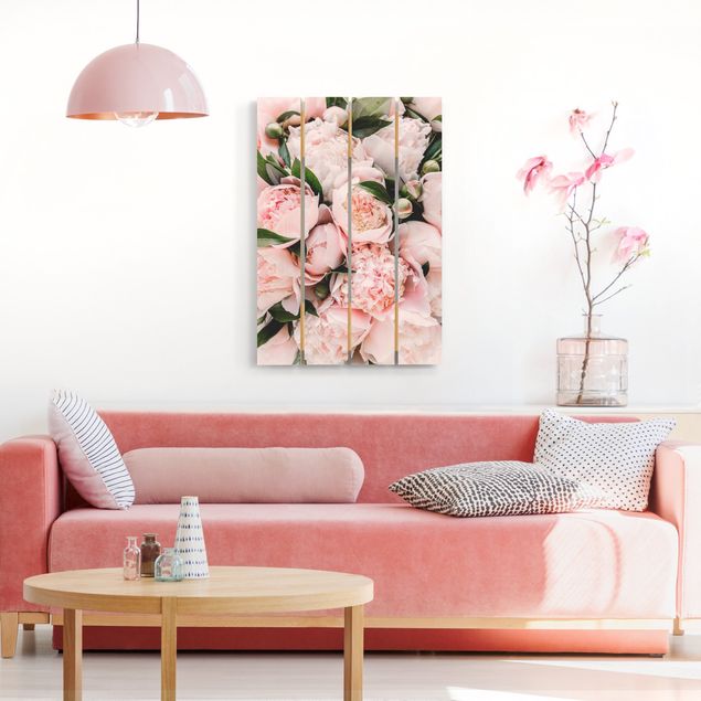 Tableaux muraux Pivoines roses avec feuilles