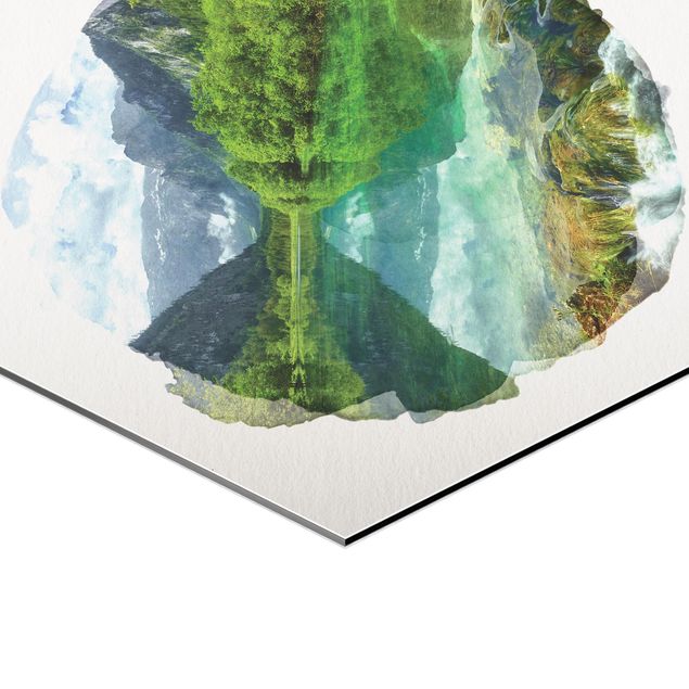 Tableaux Aquarelles - Lac de montagne avec reflet d'eau