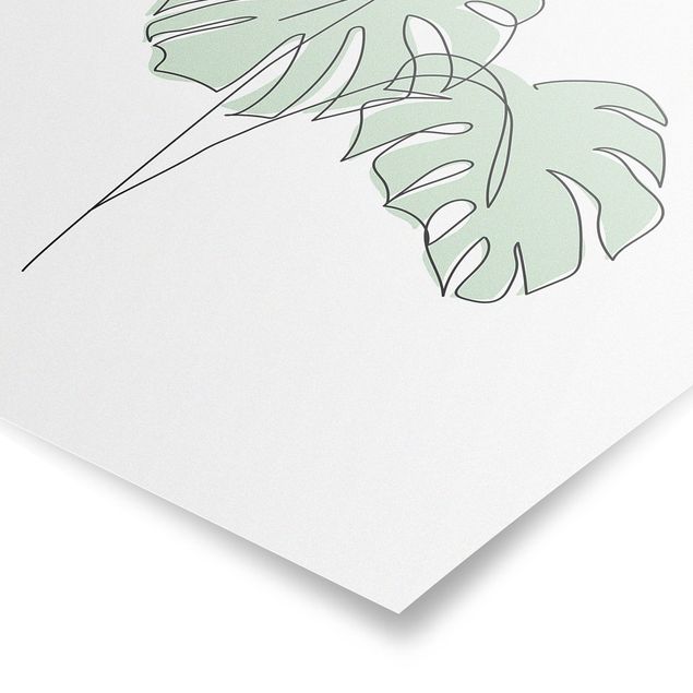 Tableau vert Monstera Leaves Line Art