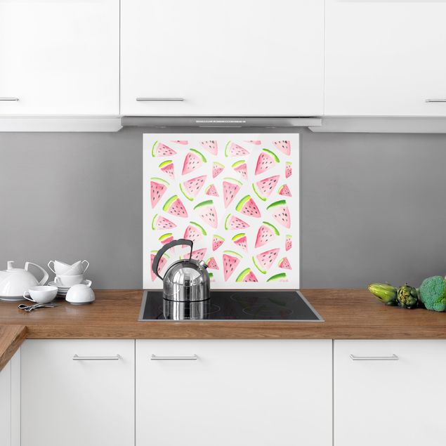 Fonds de hotte avec dessins Morceaux de melon aquarellés avec cadre