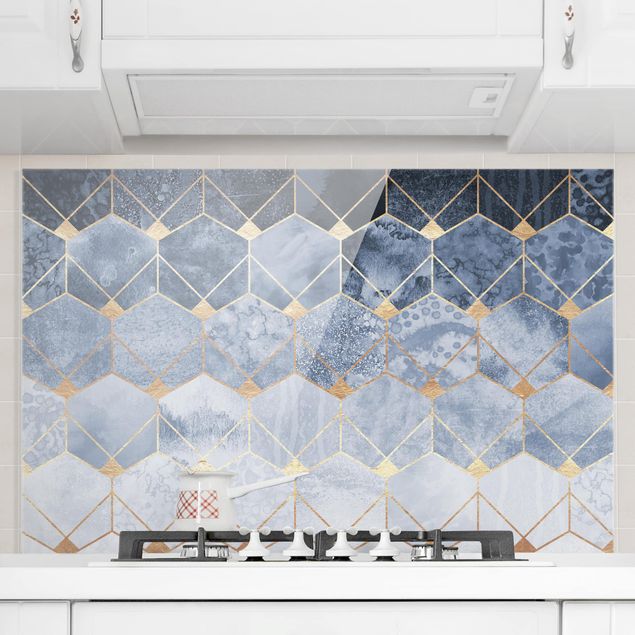 Déco mur cuisine Géométrie bleue dorée Art Déco
