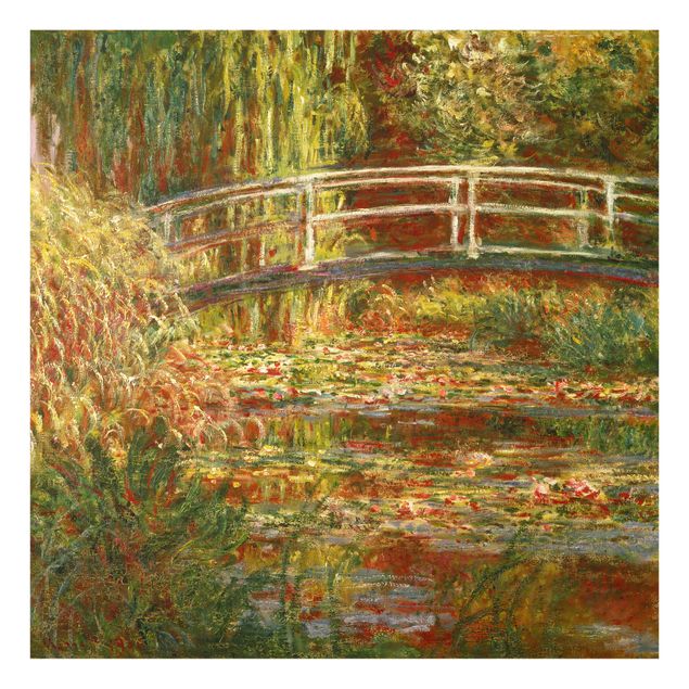 crédence cuisine en verre Claude Monet - Étang de nénuphars et pont japonais (Harmonie en rose)