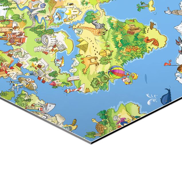 Hexagone en alu Dibond - Great and Funny Worldmap