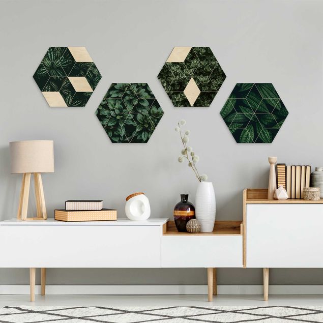 Tableaux muraux Feuilles vertes - Ensemble géométrique I