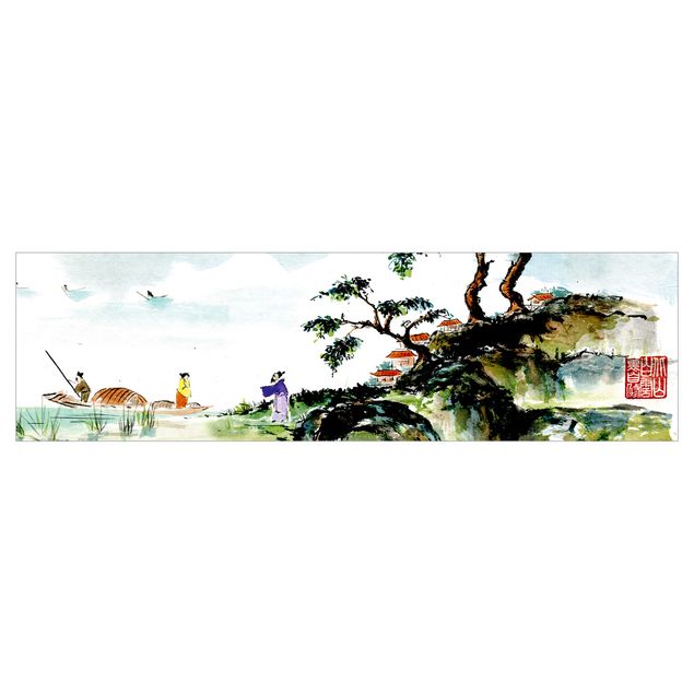 Revêtement mural cuisine - Japanese Watercolour Drawing Lake And Mountains