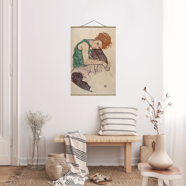 Tableau expressionnisme Egon Schiele - Femme assise avec un genou en l'air