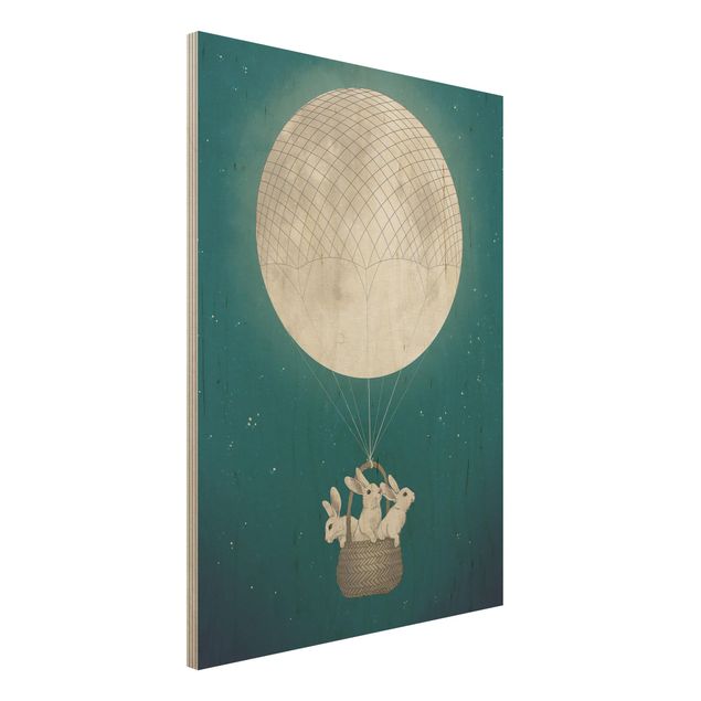 Déco murale cuisine Illustration Lapins Lune comme Montgolfière Ciel étoilé