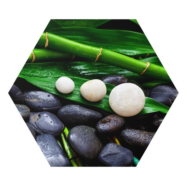 Tableau zen Bambou vert avec pierres zen