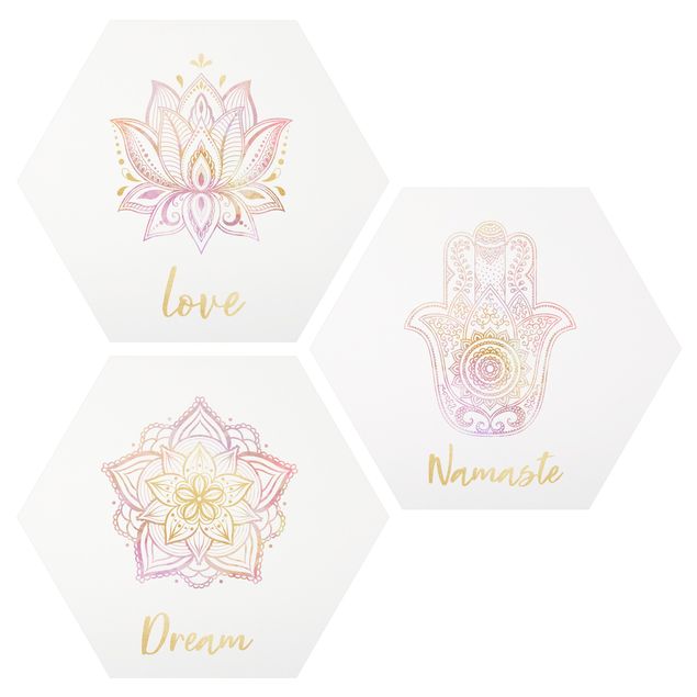 Tableau dessins Mandala Namaste Lotus Set Or Rose Clair