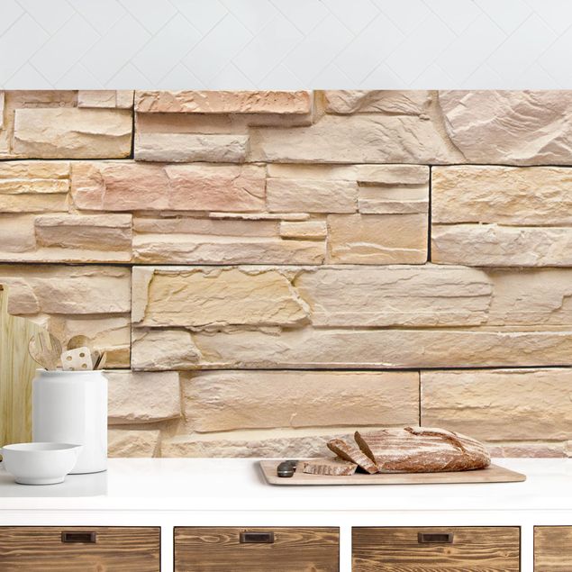 Décorations cuisine Mur de pierre asiatique - Mur de pierre très lumineux fait de pierres confortables