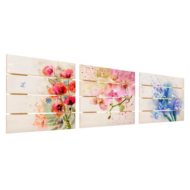 Impression sur bois - Watercolour Flower Trio