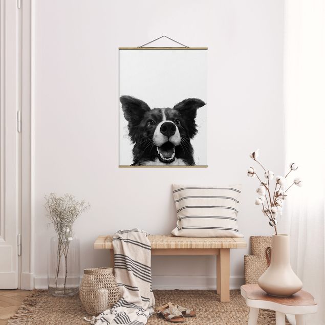 Tableau avec chien Illustration Chien Border Collie Peinture noir et blanc