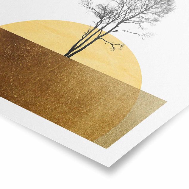 Poster nature paysage Soleil Doré avec Arbre