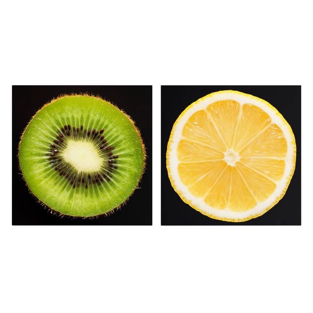Tableaux sur toile avec légumes et fruit Gros plan sur le citron et le kiwi