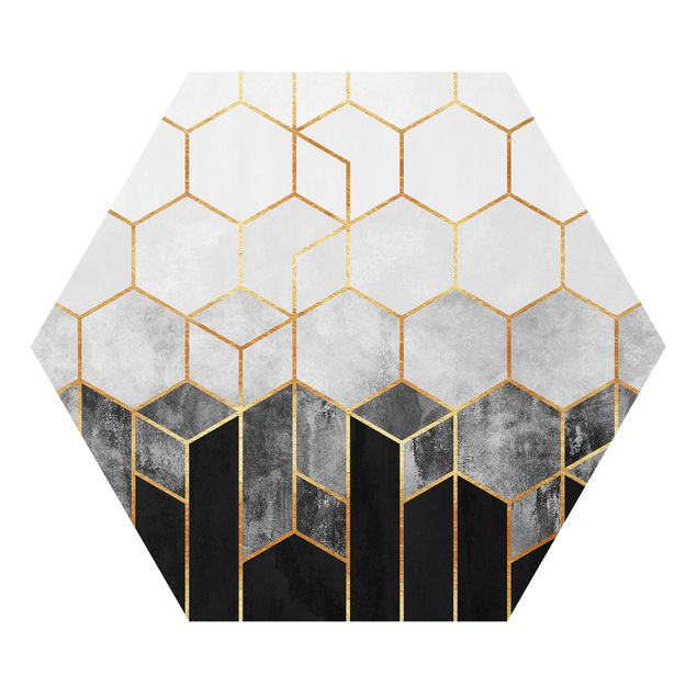 Tableaux de Elisabeth Fredriksson Hexagones d'or noir et blanc