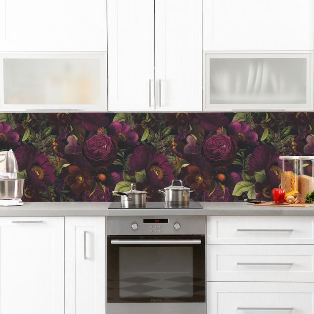 Crédence cuisine fleurs Purple Blossoms Dark