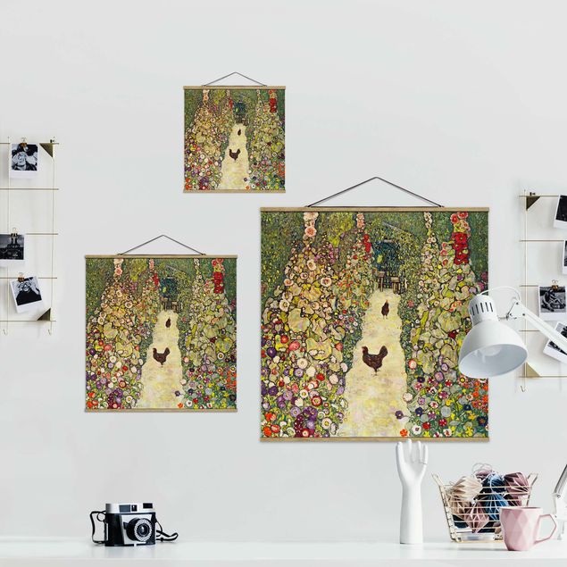 Tableau floral mural Gustav Klimt - Chemin de jardin avec poules