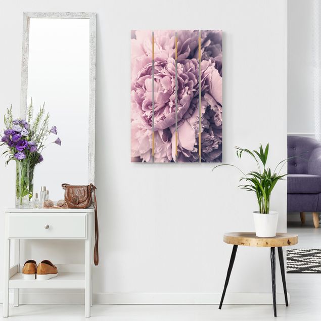 Tableaux en bois avec fleurs Fleurs de pivoines violettes