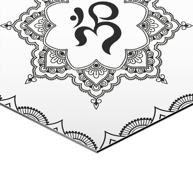Tableau hexagonal La main de Fatma Lotus OM Illustration Set Noir Et Blanc