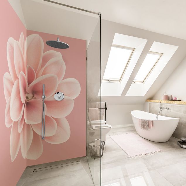 Revêtement mural de douche - Dahlia Pink Blush Flower Centered