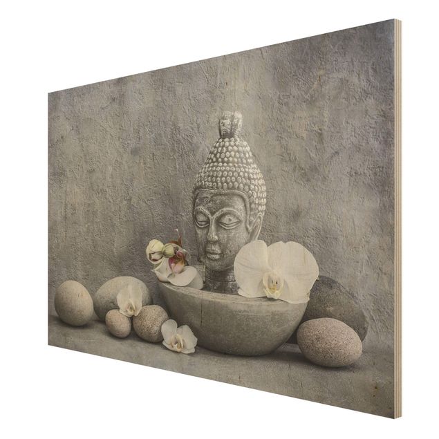 Tableaux muraux Bouddha Zen, Orchidée et Pierre