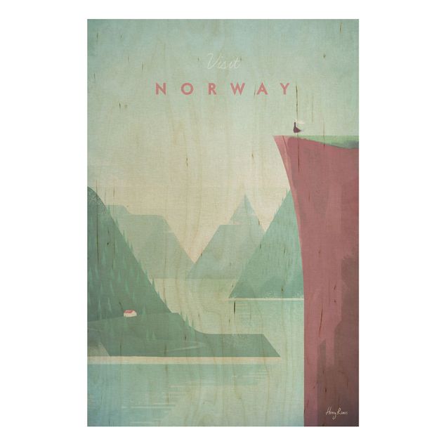Tableaux en bois avec paysage Poster de voyage - Norvège
