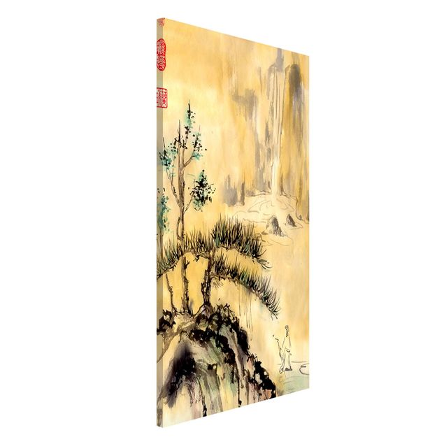 Déco mur cuisine Dessin aquarelle japonais Cèdres et montagnes