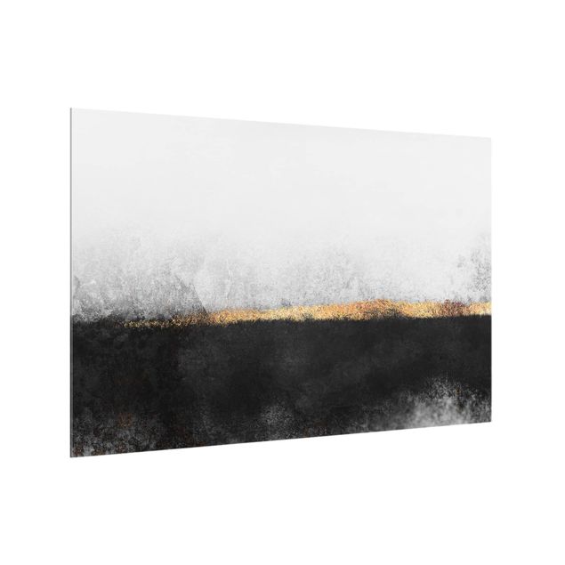 Fond de hotte verre Horizon doré abstrait noir et blanc