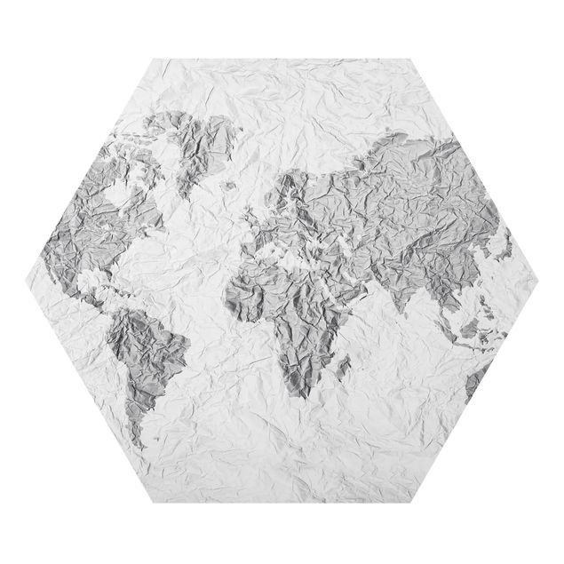 Tableaux noir et blanc Carte du Monde en Papier Blanc Gris