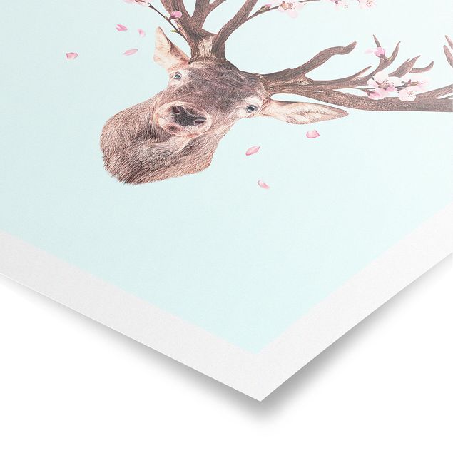Tableaux animaux Cerf avec fleurs de cerisier