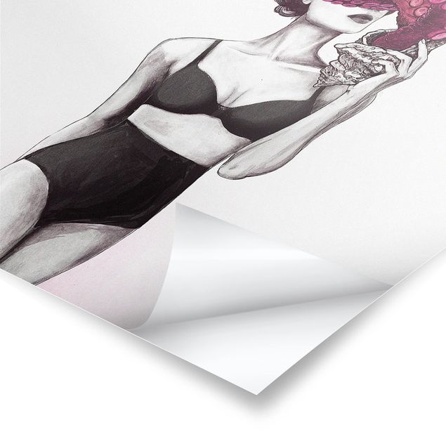 Tableaux muraux Illustration Femme en Sous-Vêtements Noir et Blanc Pieuvre