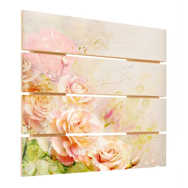 Impression sur bois - Watercolour Rose Composition