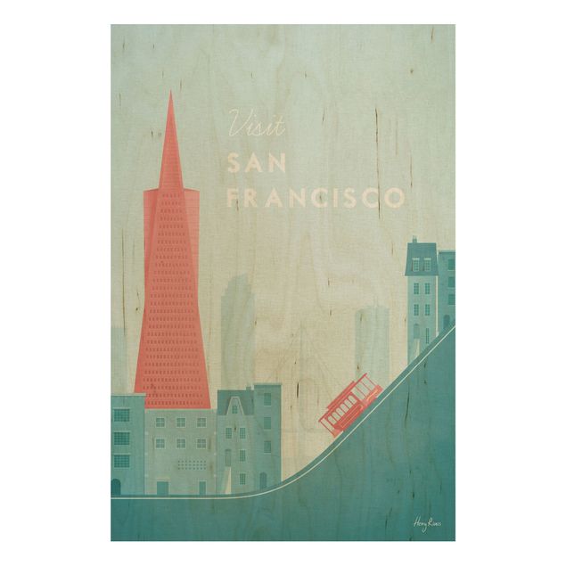 Tableau vintage bois Poster de voyage - San Francisco