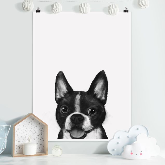 Tableau avec chien Illustration Chien Boston Peinture Noir Et Blanc