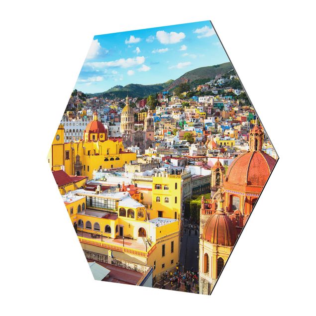 Tableau hexagonal Maisons colorées Guanajuato