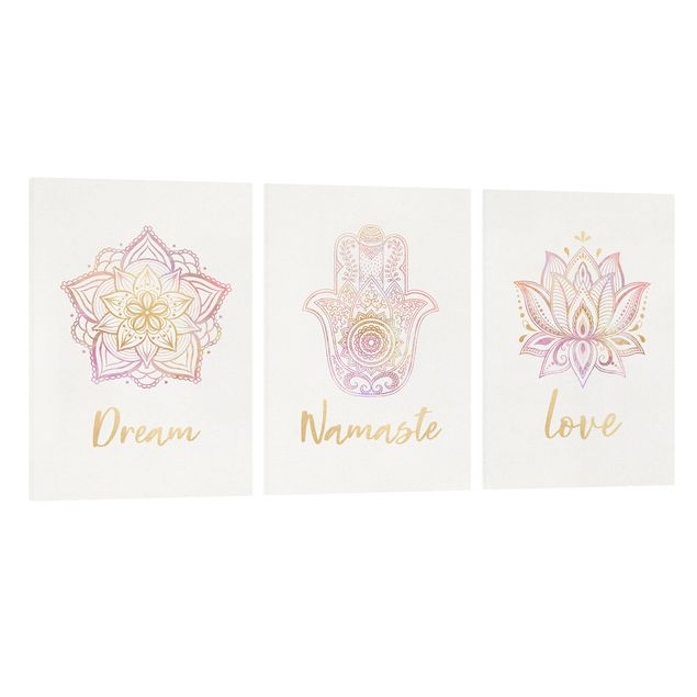 Tableau spirituel Mandala Namaste Lotus Set Or Rose Clair