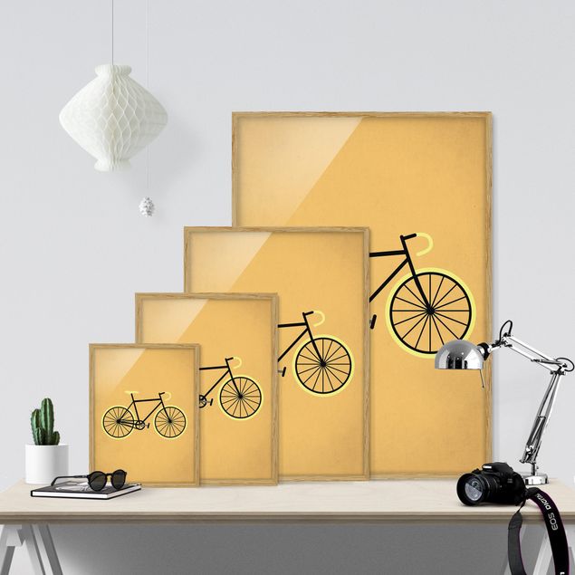 Tableau orange Bicyclette en jaune