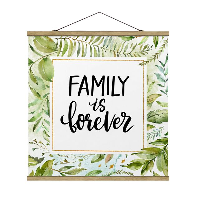 Tableau famille Famiy Is Forever cadre doré avec feuilles de palmier