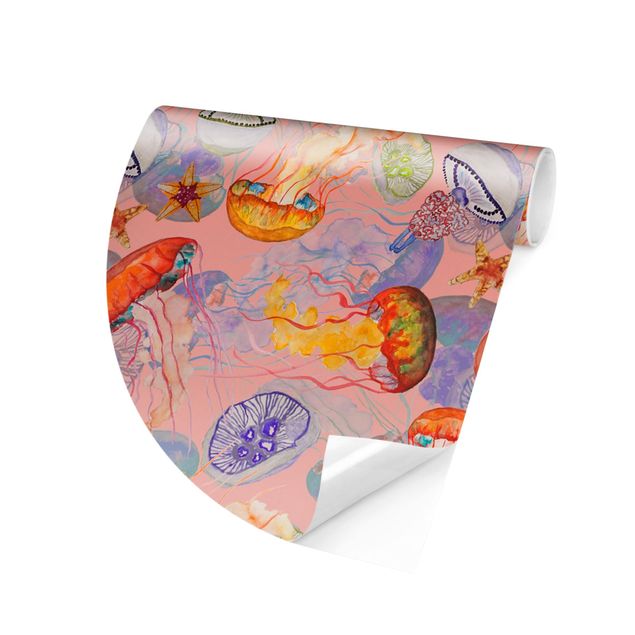 Tapisserie motif Colourful Jellyfish On Pink