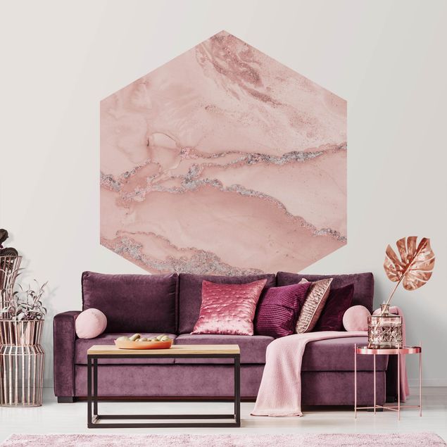Papiers peints marbre Expériences de couleurs - Marbre rose clair et paillettes