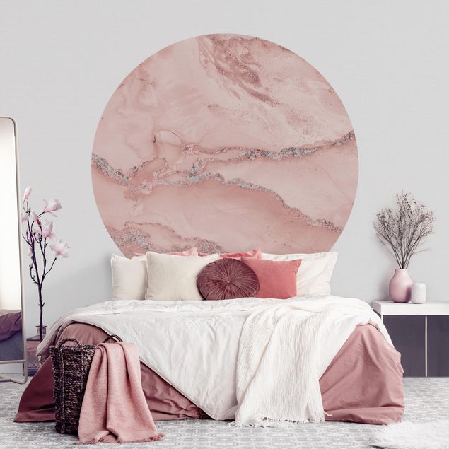 Papier peint marbre Expériences de couleurs - Marbre rose clair et paillettes