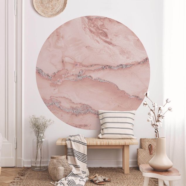 Papier peint moderne Expériences de couleurs - Marbre rose clair et paillettes